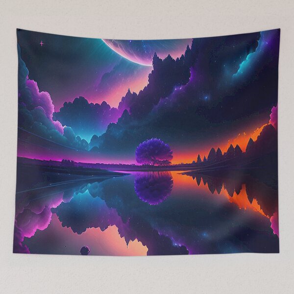 Item preview, Mystical night: forest lake in the soft light of the moon designed and sold by Minpadesign.