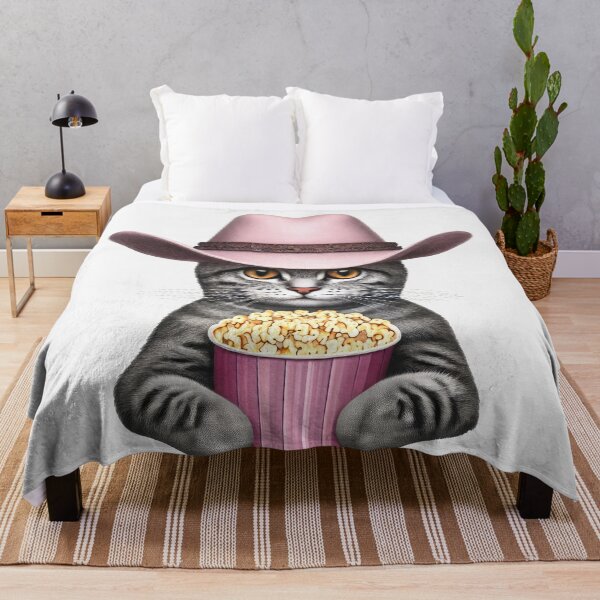 Item preview, Pink Cowboy American Shorthair Cat and Popcorn - Movie Night designed and sold by pocketart2023.