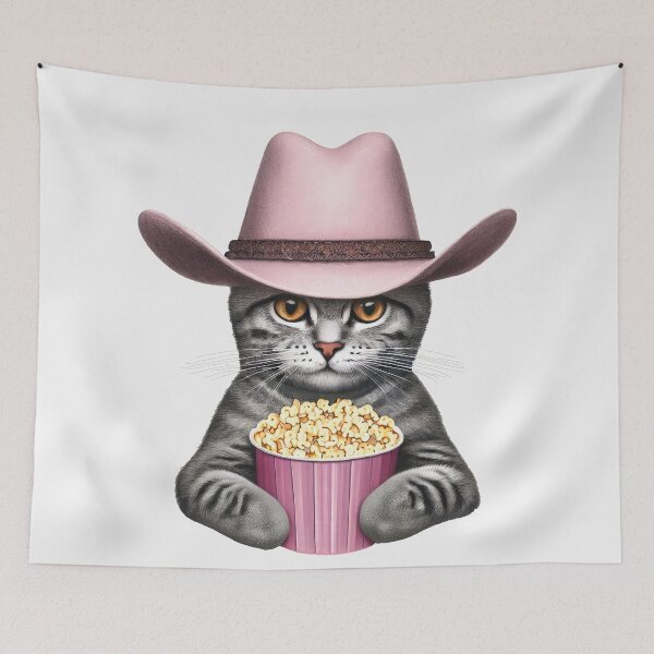 Artikelvorschau, Pink Cowboy American Shorthair Cat und Popcorn – Filmabend entworfen und verkauft von pocketart2023.