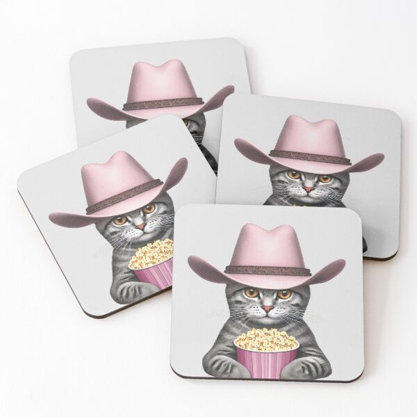 Item preview, Pink Cowboy American Shorthair Cat and Popcorn - Movie Night  designed and sold by pocketart2023.