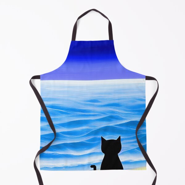 Item preview, Black Cat on the Beach Watching a Blue Ocean and Vivid Dark Blue Sky AI Art designed and sold by Beachy.