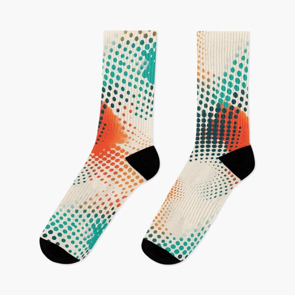 Item preview, Mountain Wave Frequency Pattern 2, vintage muted halftone colors like painted fingerprints, tactile, teal, orange, white, abstract design beauty. designed and sold by FoxRobinRabbit.