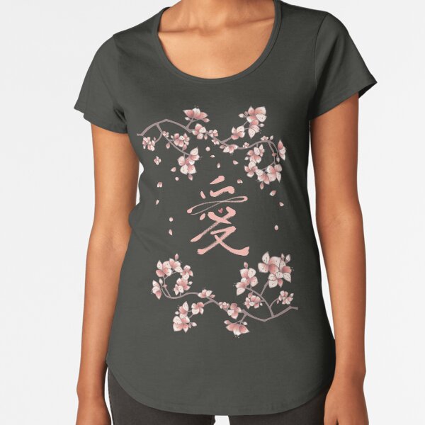 Ten Miles Of Pink Peach Blossoms And Eternal Love Chinese Calligraphy Premium Scoop T-Shirt