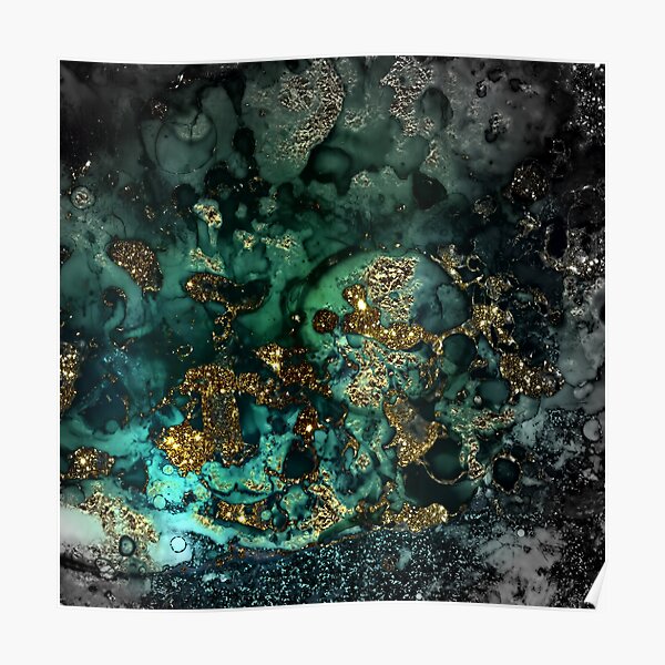 Gold Indigo Faux Malachite Marble Poster