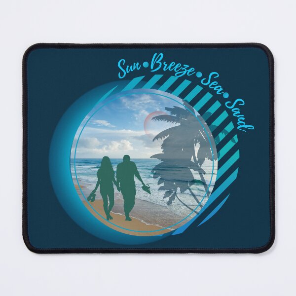 Item preview, Paradise Vacation, Illustration of beautiful beach with sunset and geometric shapes in blue colors. designed and sold by Malogue.