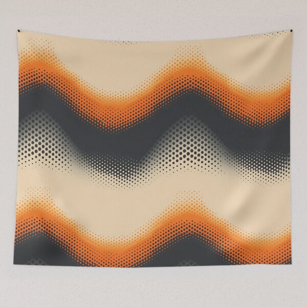 Item preview, Mountain Wave Frequency Pattern 3, vintage muted halftone color sine wave, so sinusoidal, orange, gray, beige, abstract math beauty. designed and sold by FoxRobinRabbit.