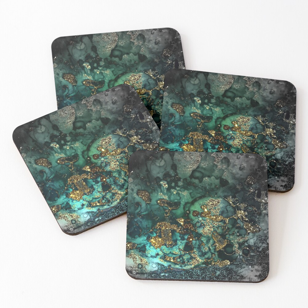 Gold Indigo Malachite Marble Coasters (Set of 4)