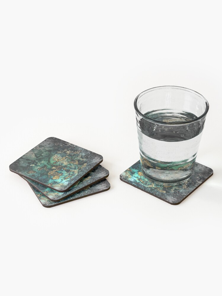 Alternate view of Gold Indigo Malachite Marble Coasters (Set of 4)