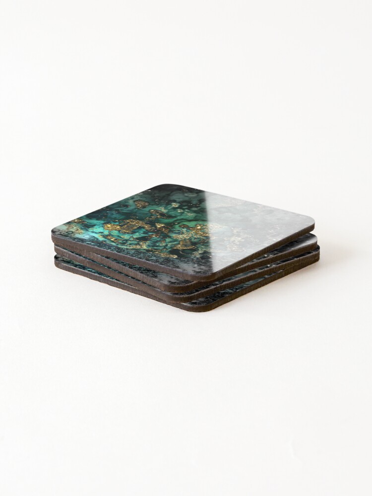 Alternate view of Gold Indigo Malachite Marble Coasters (Set of 4)