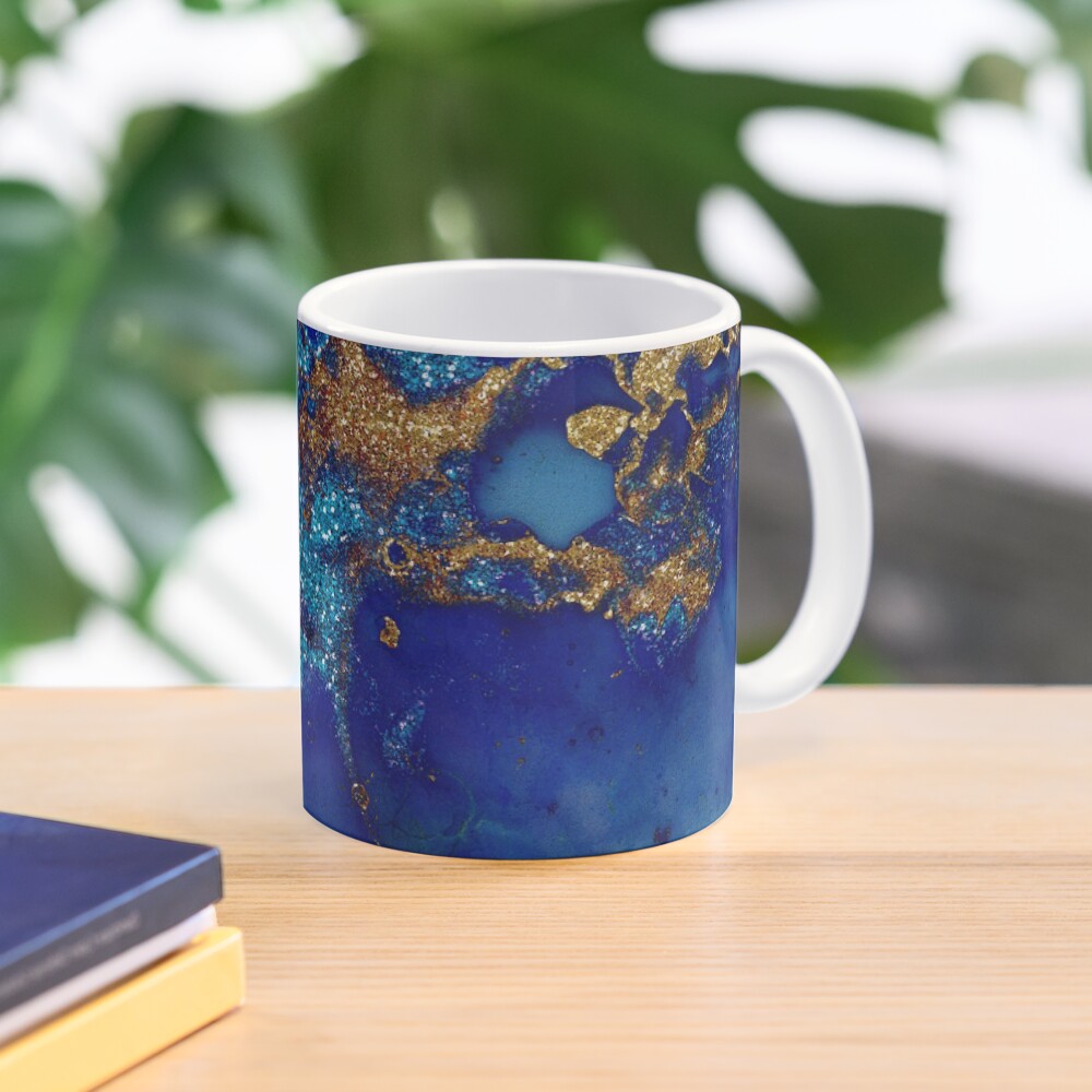 Gold Indigo Blue Malachite Marble Mug