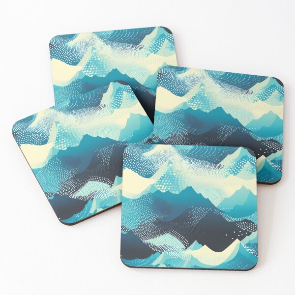 Item preview, Mountain Wave Frequency Pattern 4, snowy arctic halftone mountains, freezing cold, gentle fresh powder, blue, gray, white, abstract landscape beauty. designed and sold by FoxRobinRabbit.