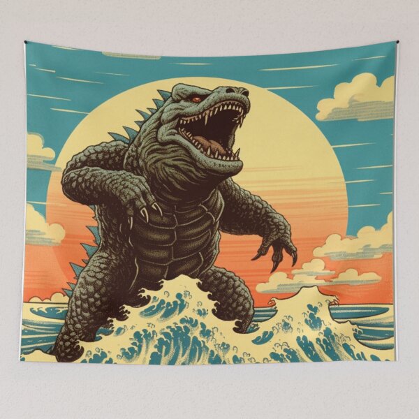Item preview, Vintage Japanese Godzilla Great Wave designed and sold by fidhernathan.