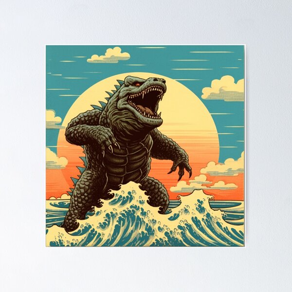 Item preview, Vintage Japanese Godzilla Great Wave designed and sold by fidhernathan.