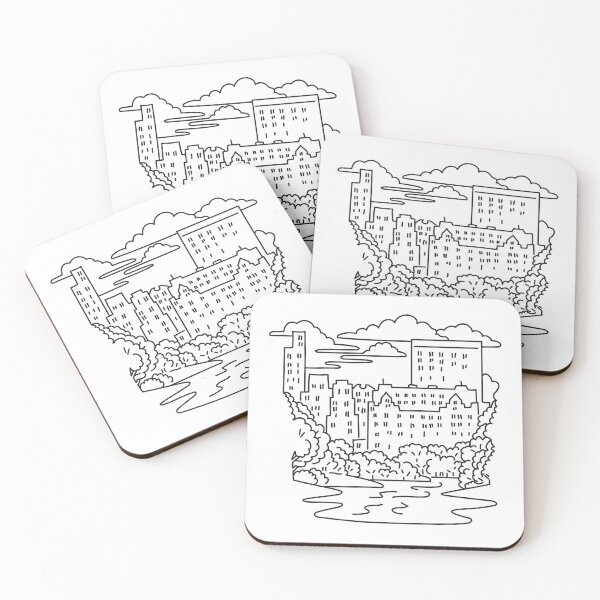 Item preview, Central Park with the Pond and Midtown Manhattan in New York City USA Mono Line Art designed and sold by patrimonio.