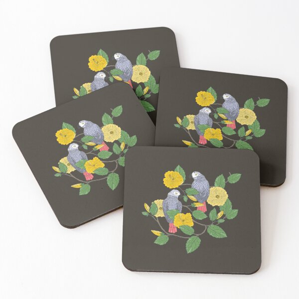 Item preview, African Grey Parrots and Yellow Flowers 	 	 designed and sold by dprmuzrwnkc15.