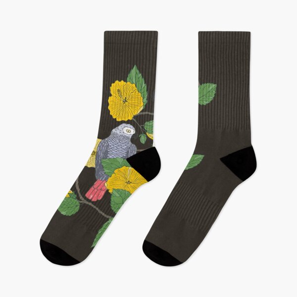 Item preview, African Grey Parrots and Yellow Flowers 	 	 designed and sold by dprmuzrwnkc15.