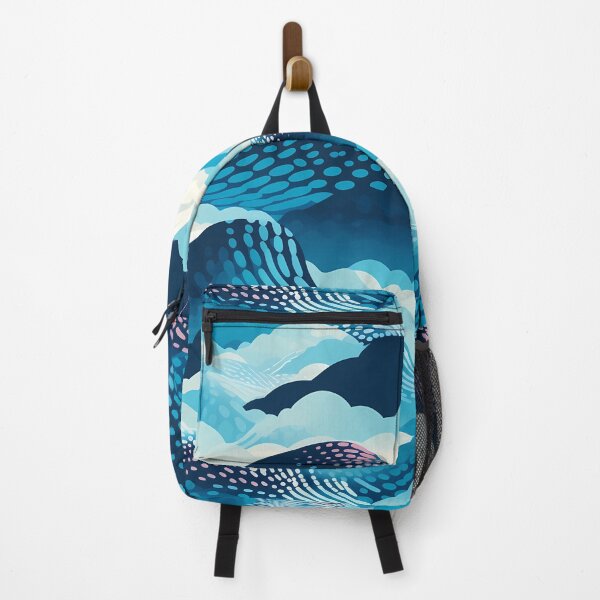 Item preview, Mountain Wave Frequency Pattern 5, snowy arctic stylized halftone mountains and clouds, at sunset or sunrise, fresh snow, blue, white, pink, abstract landscape beauty. designed and sold by FoxRobinRabbit.