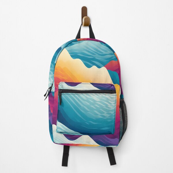 Item preview, Mountain Wave Frequency Pattern 7, arctic stylized illustrated waves, in early the morning, fragmented, warm sunrise, snow, blue, orange, white, abstract landscape beauty. designed and sold by FoxRobinRabbit.