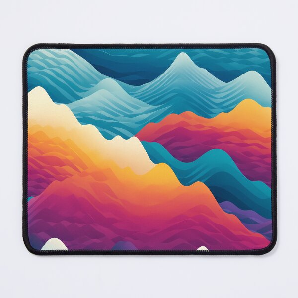 Item preview, Mountain Wave Frequency Pattern 7, arctic stylized illustrated waves, in early the morning, fragmented, warm sunrise, snow, blue, orange, white, abstract landscape beauty. designed and sold by FoxRobinRabbit.