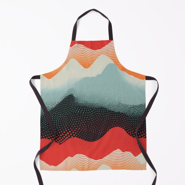 Item preview, Mountain Wave Frequency Pattern 8, snowy gradient illustrated mountain print, early morning, warm sunrise, red, orange, blue gray, black, white, abstract landscape beauty. designed and sold by FoxRobinRabbit.