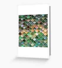 Green and Gold Spring Metal Sparkle Faux Glitter Mermaid Scales Greeting Card
