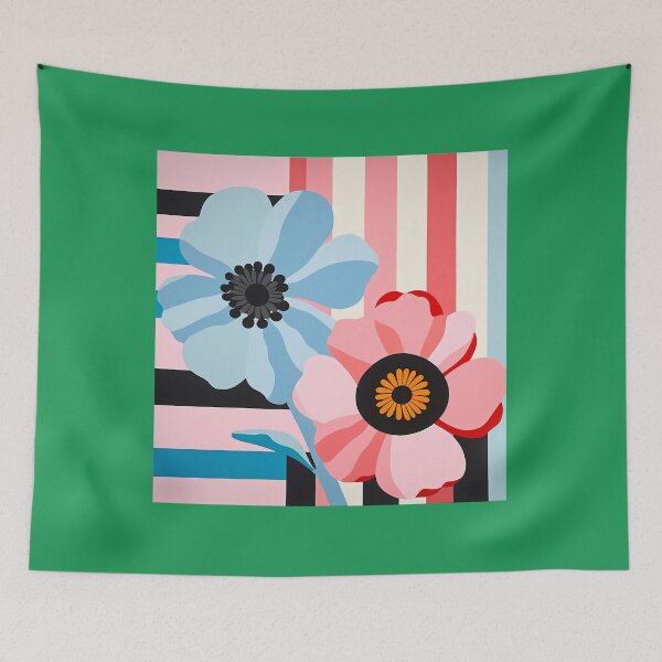 Item preview, Blooming Stripes Floral Harmony Bold Colors and Striped Canvases Unite in Artistic Composition   	 designed and sold by qbyblyogx65.