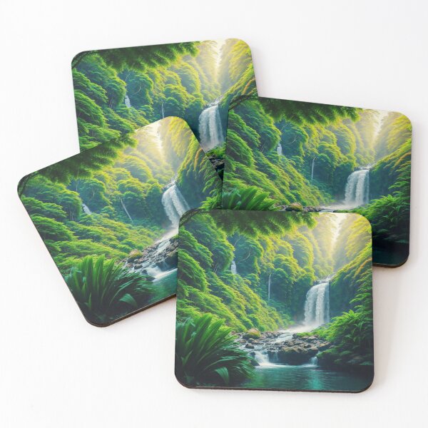 Item preview, A Mesmerizing Summer Vista Featuring A Cascading Waterfall In The Heart Of A Lush Tropical Jungle, Ai Generated Art designed and sold by AiGens.