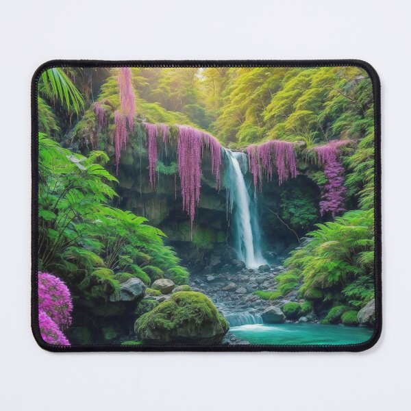Item preview, An Enchanting Summer Vista With A Cascading Waterfall Nestled In The Heart Of A Tropical Jungle, Ai Generated Art designed and sold by AiGens.