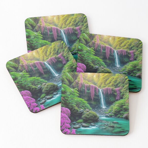 Item preview, An Enchanting Summer Vista With A Cascading Waterfall Nestled In The Heart Of A Tropical Jungle, Ai Generated Art designed and sold by AiGens.
