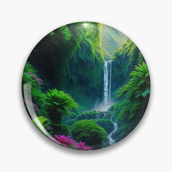 Item preview, A Breathtaking Summer Vista Showcasing A Cascading Waterfall Nestled Within A Verdant Tropical Jungle, Ai Generated Art designed and sold by AiGens.