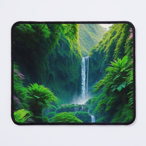 Item preview, A Breathtaking Summer Vista Showcasing A Cascading Waterfall Nestled Within A Verdant Tropical Jungle, Ai Generated Art designed and sold by AiGens.