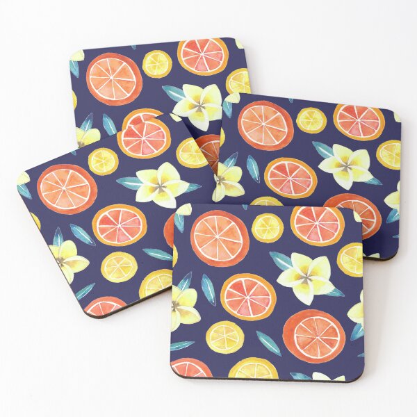 Item preview, Watercolor citrus fruits, oranges, lemons and plumeria flowers + seammless pattern designed and sold by wondertree.