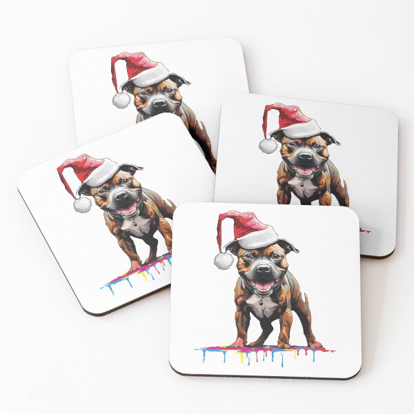 Item preview, Staffordshire Bull Terrier in a Christmas Santa Vector Art designed and sold by Ameiva-Apparel.