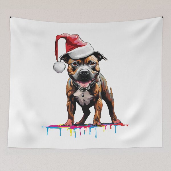 Item preview, Staffordshire Bull Terrier in a Christmas Santa Vector Art designed and sold by Ameiva-Apparel.