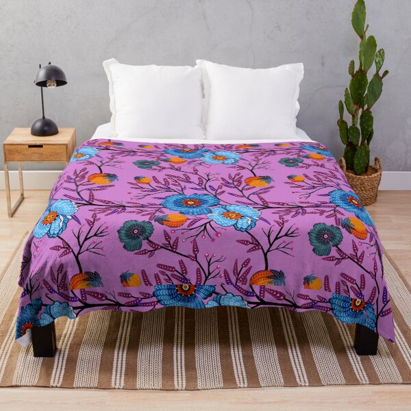 Item preview, Blue and Orange Flower Pattern in Green Background designed and sold by Shadesandcolor.