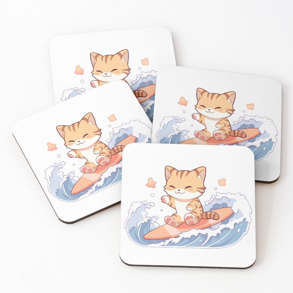 Item preview, Cute Kawaii Cat Summer Surfing designed and sold by CozyKawaiiArt.