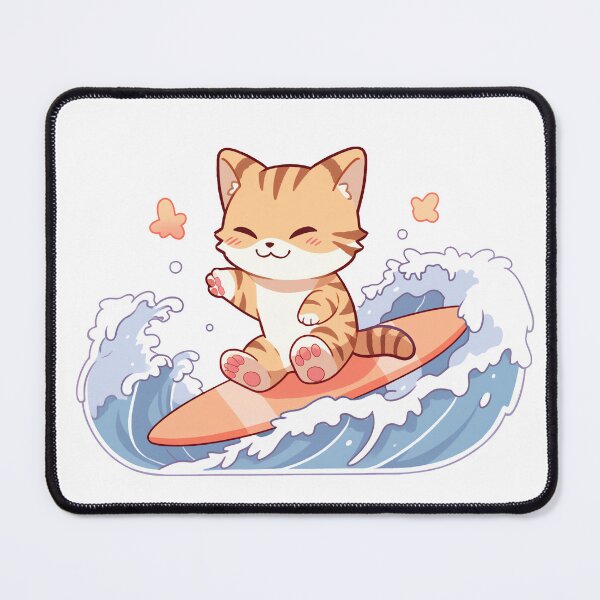 Item preview, Cute Kawaii Cat Summer Surfing designed and sold by CozyKawaiiArt.