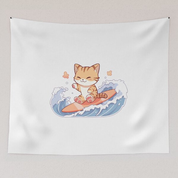 Item preview, Cute Kawaii Cat Summer Surfing designed and sold by CozyKawaiiArt.