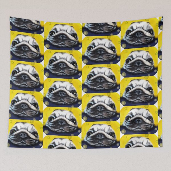 Item preview, Happy Pug dog acrylic painting designed and sold by Funsize-Art.
