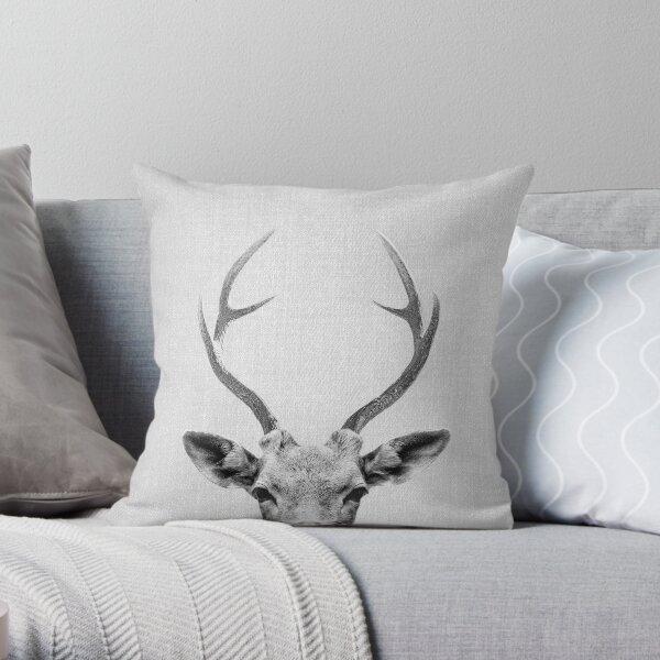 Deer - Black & White Throw Pillow