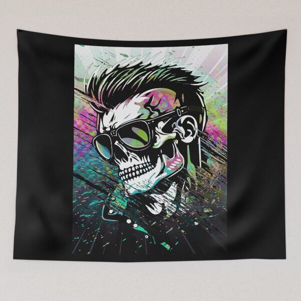 Item preview, Psychedelic Skull and Shades Abstract Illustration Portrait designed and sold by VibesAndVision.
