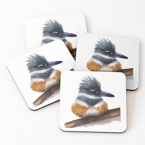 Item preview, Belted Kingfisher bird watercolour painting designed and sold by Funsize-Art.
