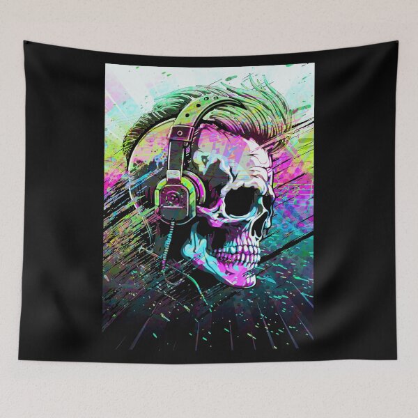 Item preview, Psychedelic Skull and Headphones Abstract Illustration Portrait designed and sold by VibesAndVision.