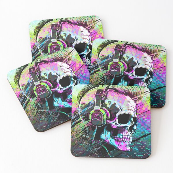 Item preview, Psychedelic Skull and Headphones Abstract Illustration Portrait designed and sold by VibesAndVision.