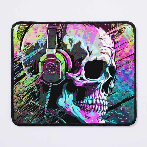 Item preview, Psychedelic Skull and Headphones Abstract Illustration Portrait designed and sold by VibesAndVision.