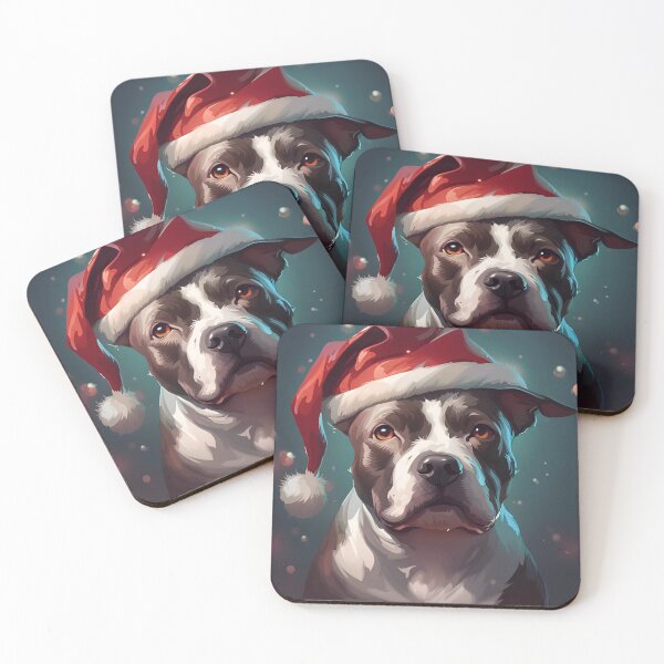 Item preview, Staffordshire Bull Terrier in a Christmas Santa Portrait Art designed and sold by Ameiva-Apparel.
