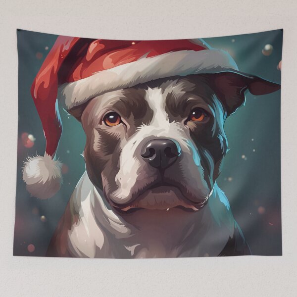 Item preview, Staffordshire Bull Terrier in a Christmas Santa Portrait Art designed and sold by Ameiva-Apparel.