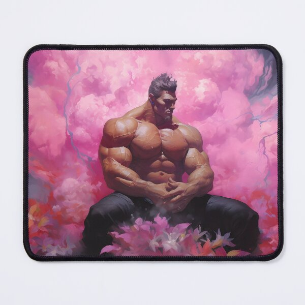 Item preview, Muscular Shirtless Man Sitting and Clasping His Hands Among Pink Cotton Clouds designed and sold by SingularityGeek.