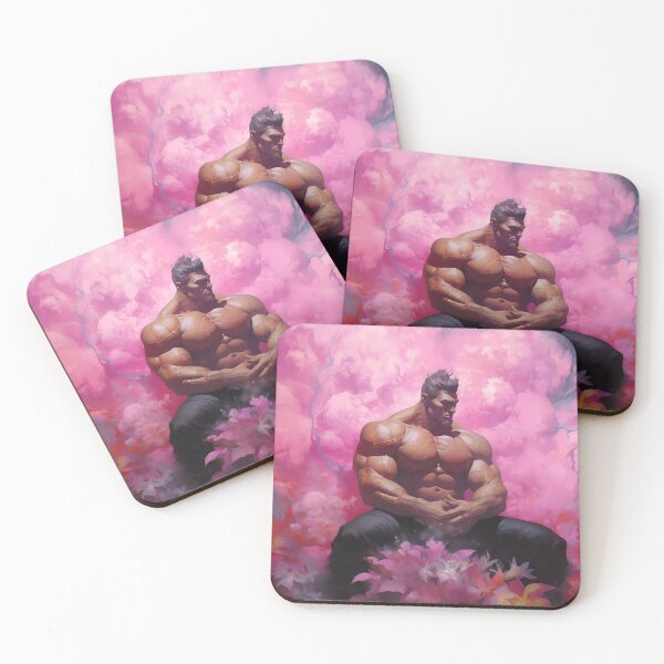Item preview, Muscular Shirtless Man Sitting and Clasping His Hands Among Pink Cotton Clouds designed and sold by SingularityGeek.
