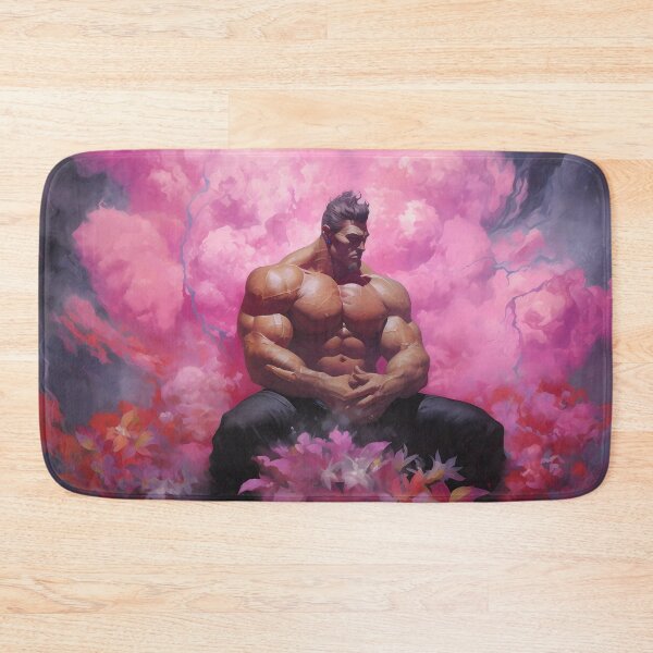 Item preview, Muscular Shirtless Man Sitting and Clasping His Hands Among Pink Cotton Clouds designed and sold by SingularityGeek.